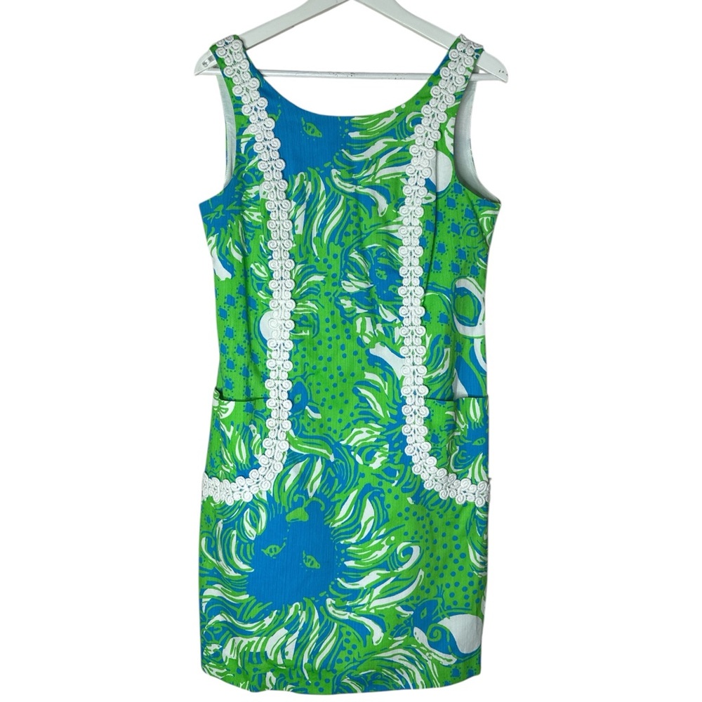 Lilly Pulitzer Liz Limeade Roar Of The Jungle Lace Green Blue Shift Dress Sz 10